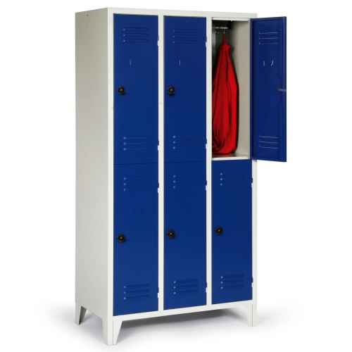 Protaurus doppelstöckiger Kleiderschrank "Classico" auf Füßen 1800mm hoch 3x2 Abteile je 300mm mit Sicherheitsriegel