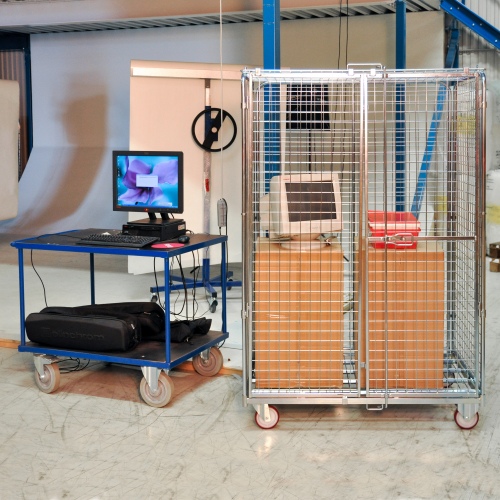 Kongamek Sicherheitscontainer 1200x800x1870mm verzinkt mit Gitterboden, 4 Gitterwänden, Tür und Bremse