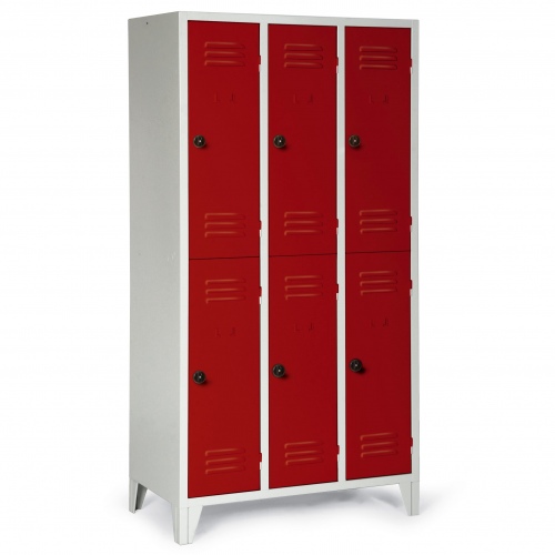 Protaurus doppelstöckiger Kleiderschrank "Classico" auf Füßen 1800mm hoch 3x2 Abteile je 300mm mit Sicherheitsriegel