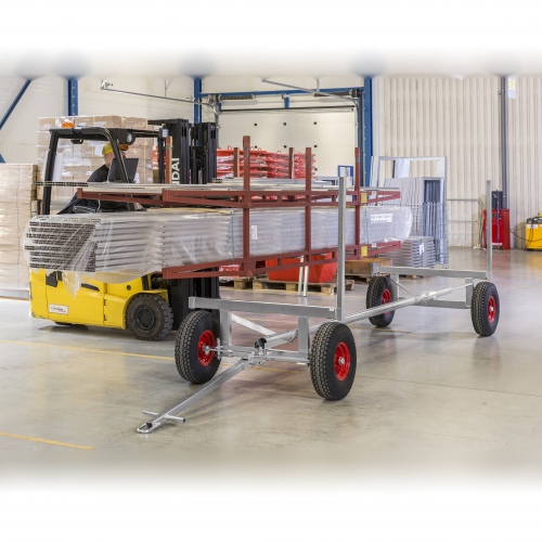 Kongamek Langgutwagen, verzinkt mit 4 Eckpfosten 3000mm lang 2500kg Tragkraft Luftbereifung