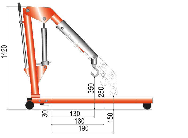 Schefer Mietstapler Werkstattkran WK ECO Professional Gespreizt Zeichnung 02