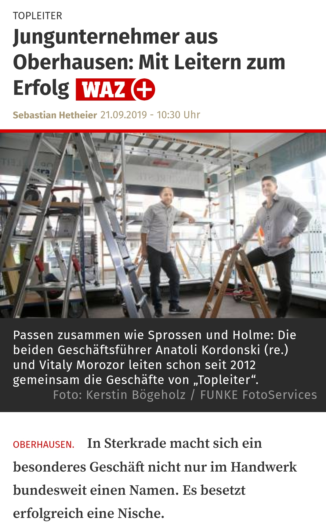 Topleiter.de WAZ+ Zeitungsartikel